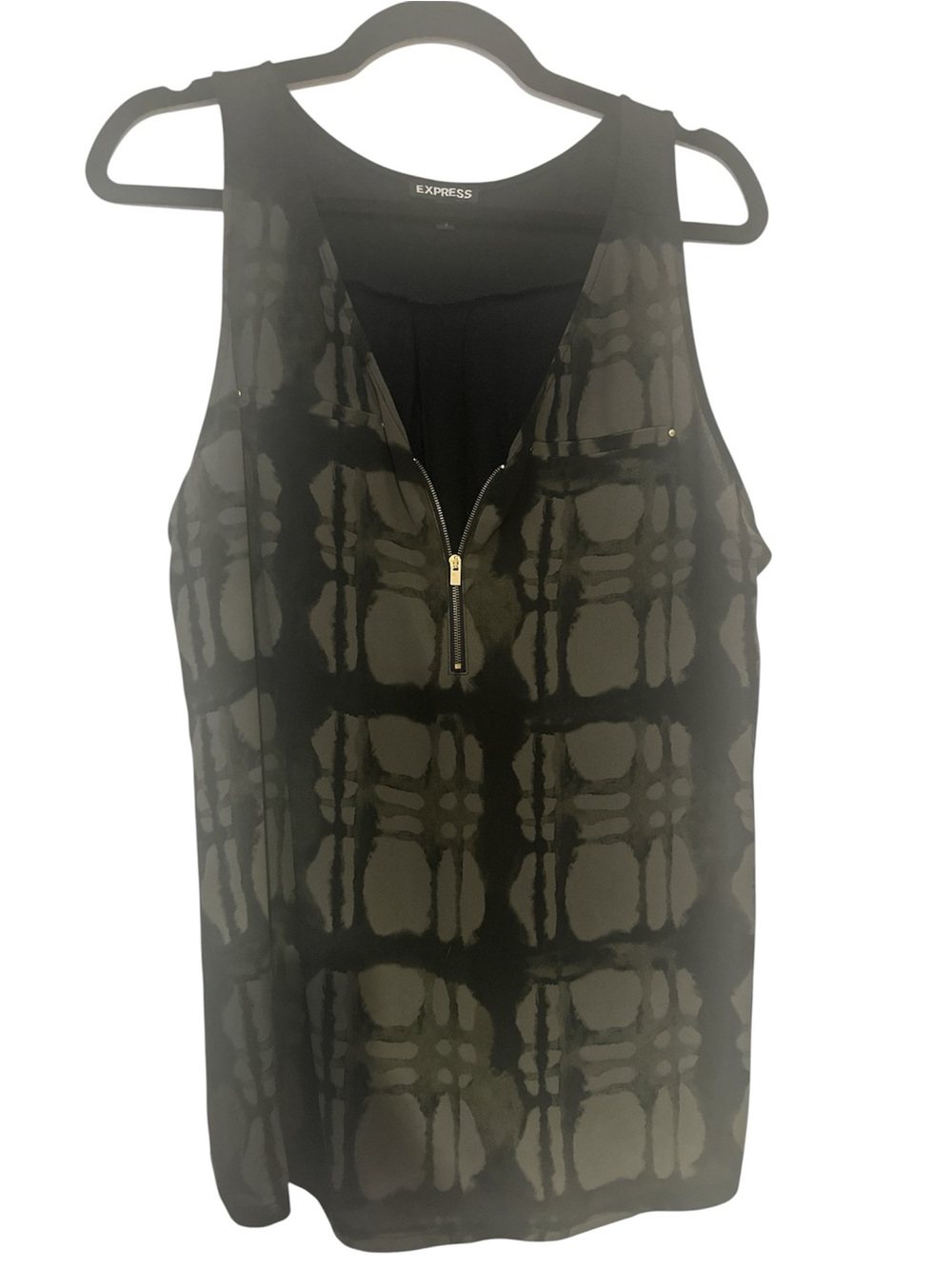 Express Black & Olive Green Sleeveless Gold Zip Front Tank